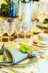 Luxury wedding party dinner table setting concept.