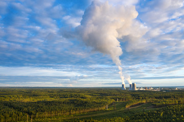Aerial view from drone on cooling towers