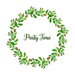 Party time invitation card, with ornate of wreath frame. Vector