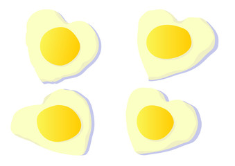 Fried egg Heart shape on white background illustration