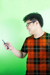  Men wearing glasses Playing Mobile