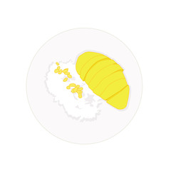 Ripe mango sticky rice on plate on white background illustration  Vector