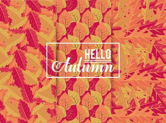 Obraz premium Hello autumn card with leaves cartoons