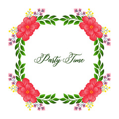 Party time template design, with bright green leafy flower frame. Vector