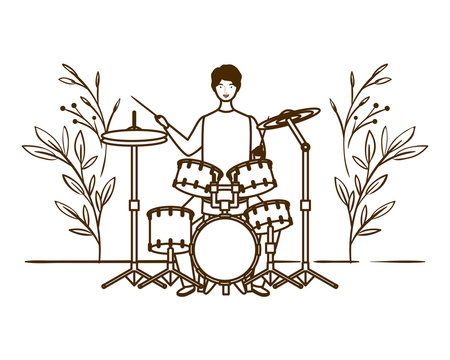 drummer playing drums, line art style clip art preview