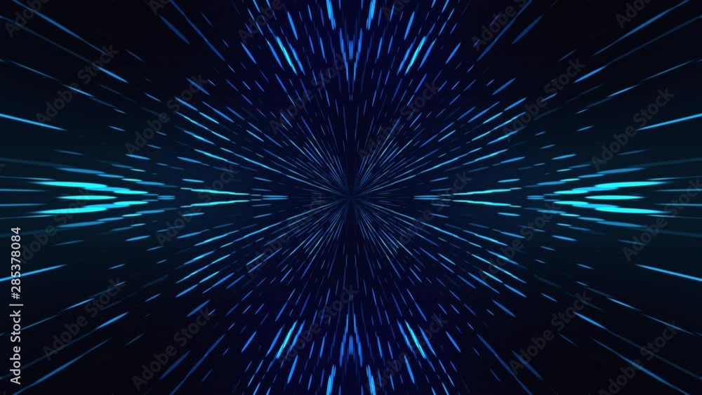 Poster Blue shining particles from the center form rays on a black background. Computer generated fractal image, 3d rendering