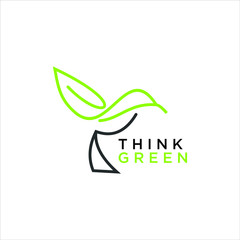 simple line art abstract leaf humming bird nature logo design idea
