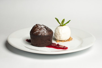 chocolate muffin with ice cream