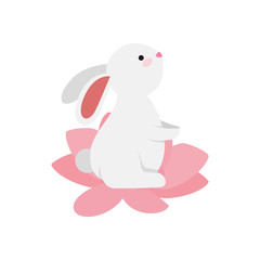 cute and little rabbit in lotus flower character