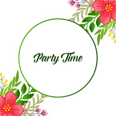 Party time invitation template, with retro style of green leaves and flower frame. Vector
