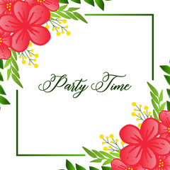 Party time invitation template, with retro style of green leaves and flower frame. Vector