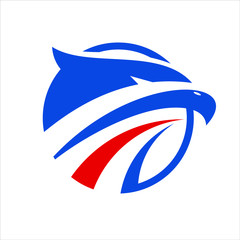 simple abstract round red blue hawk head logo design idea