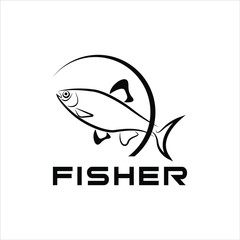 simple modern black fishing logo design idea