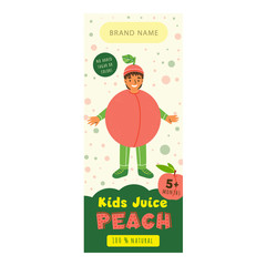 Kids juice peach flat packaging template