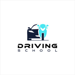 driving school logo automotive vector with modern blue car and motorcycle for business design template idea