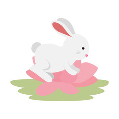 cute and little rabbit in lotus flower character