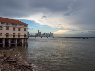 Obraz premium Modern Panama skyline seen from the colonial side of the city ( Casco Viejo )