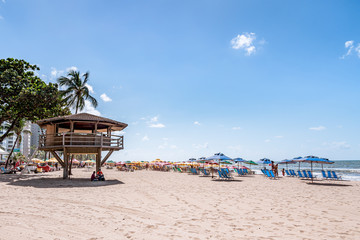 Recife, Boa Viagem Beach, Pernambuco, Brazil - June, 2019: Blue sky day at the beach early in the...