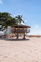 Recife, Boa Viagem Beach, Pernambuco, Brazil - June, 2019: Blue sky day at the beach early in the morning.