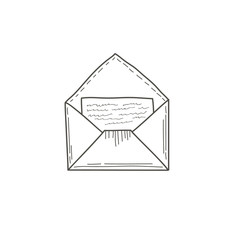 An open envelope with a letter. Vector illustration by hand in the style of doodle. Linear sketch