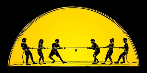 Children playing tug of war cartoon graphic vector