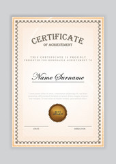 Certificate template with luxury pattern, diploma, vector illustration
