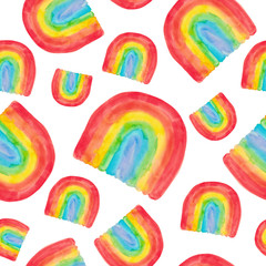 Seamless pattern. Illustration of hand painted watercolor Decorative rainbow element for Wallpaper fabric design poster paper compositions