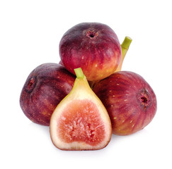 A half and whole figs fruits isolated on white background.