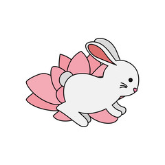 cute and little rabbit in lotus flower character