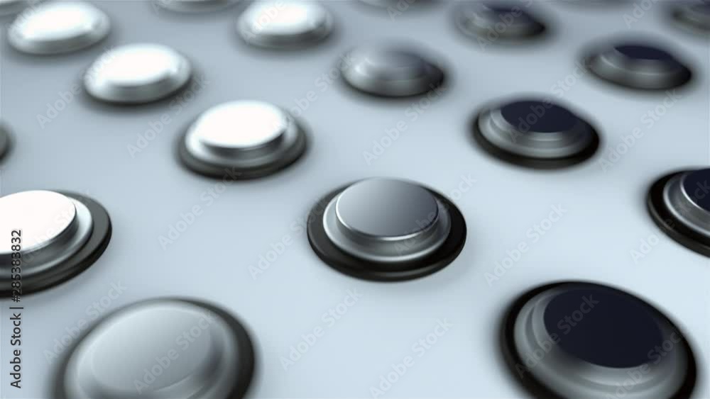 Aufkleber surface with numerous repeating metal buttons, isometric background, modern computer generated 3d re