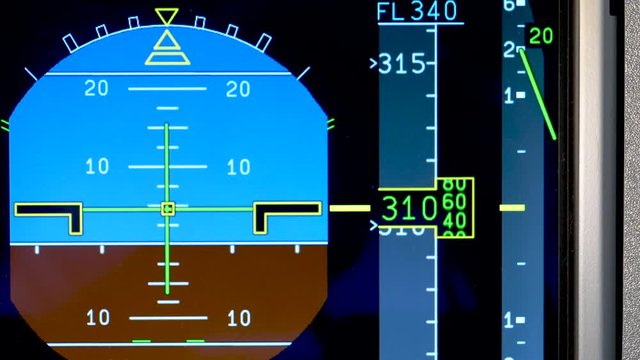 Airplane dashboard, Airplane climbing to higher altitude, Airplane instrument panel.