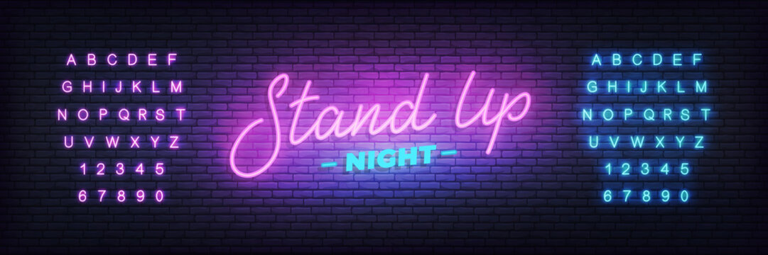Stand up neon. Lettering neon glowing sign for Stand up comedy show