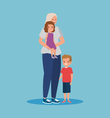 smile grandmother with girl and boy kids