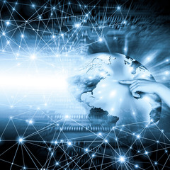 Best Internet Concept of global business. Globe, glowing lines on technological background. Wi-Fi, rays, symbols Internet, 3D illustration