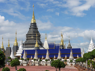 big black and gold pagoda in Thai temple - 285386402