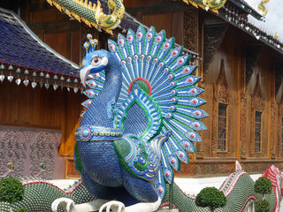 sculpture of fairy tale bird in Thai temple - 285386413