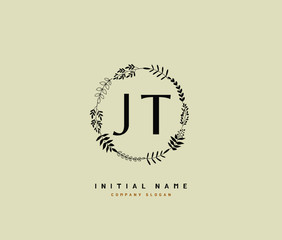 J T JT Beauty vector initial logo, handwriting logo of initial signature, wedding, fashion, jewerly, boutique, floral and botanical with creative template for any company or business.