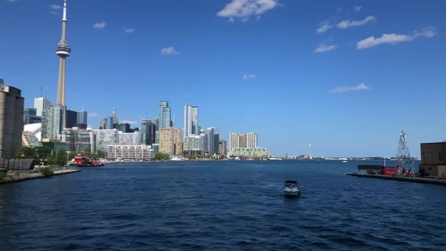 this is slow motion video of toronto from a boat