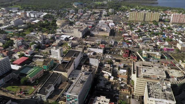 4k drone aerial flyover of the Condado area of Old San, Puerto Rico.