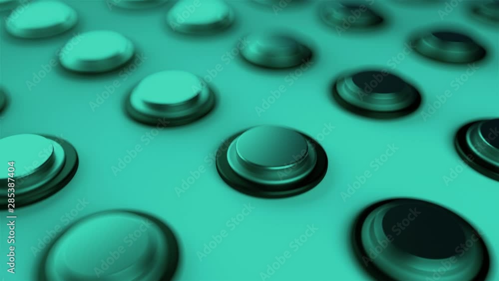 Aufkleber surface with numerous repeating metal buttons, isometric background, modern computer generated 3d re