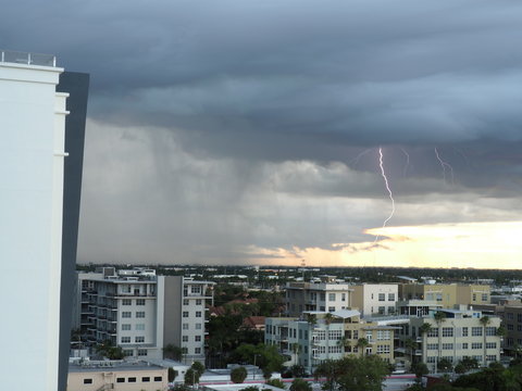 Downtown Fort Lauderdale storm and lightning during rainy season