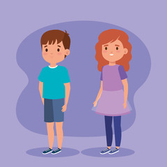 nice boy and girl children with casual clothes