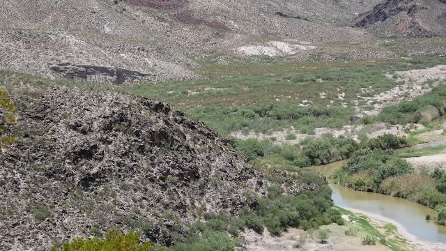 Panning Long shot of Rio Grande River in Texas