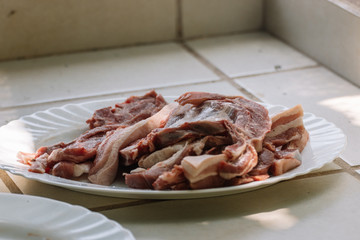 pork belly marinated and ready for grill.