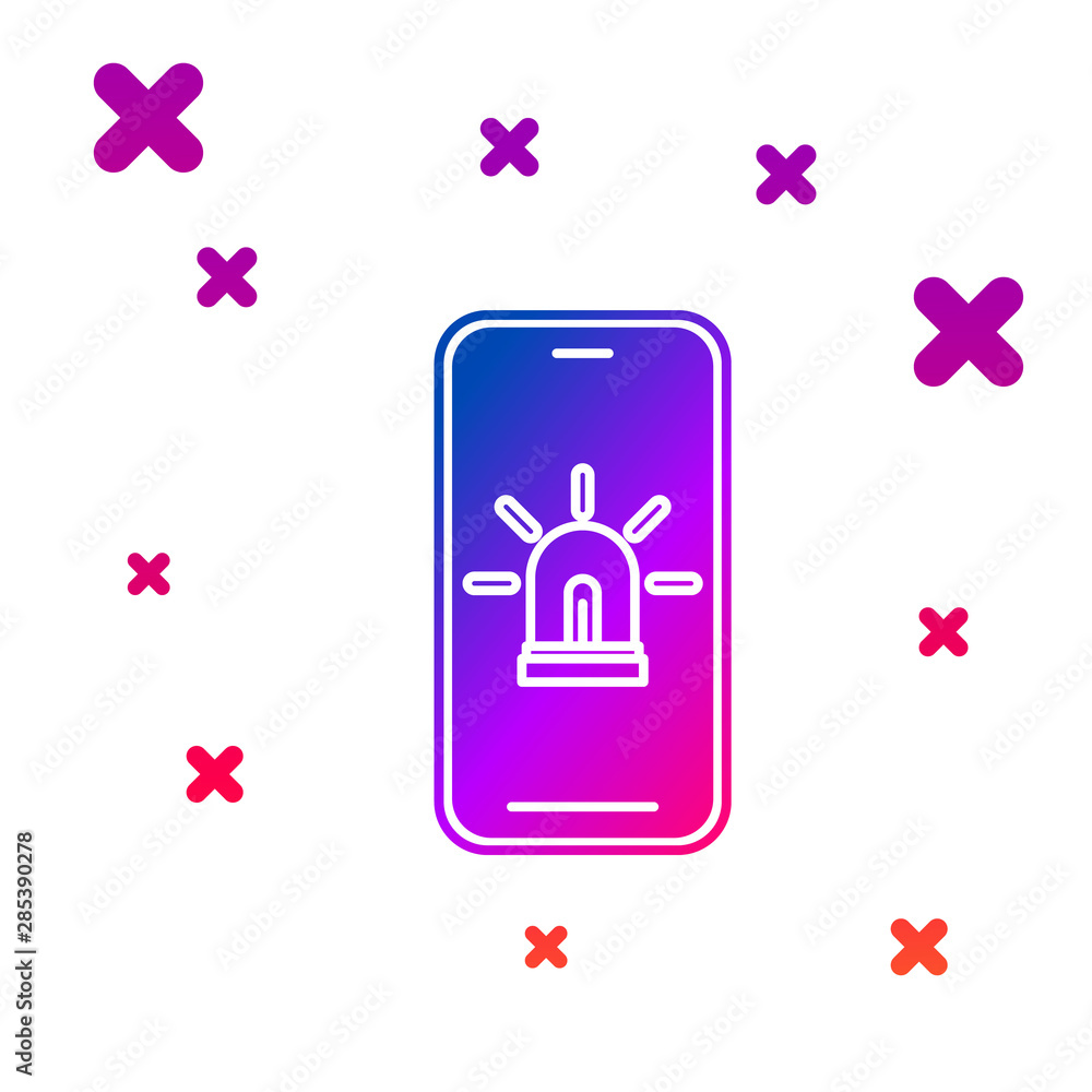 Poster color mobile phone with smart house and alarm icon isolated on white background. security system of 