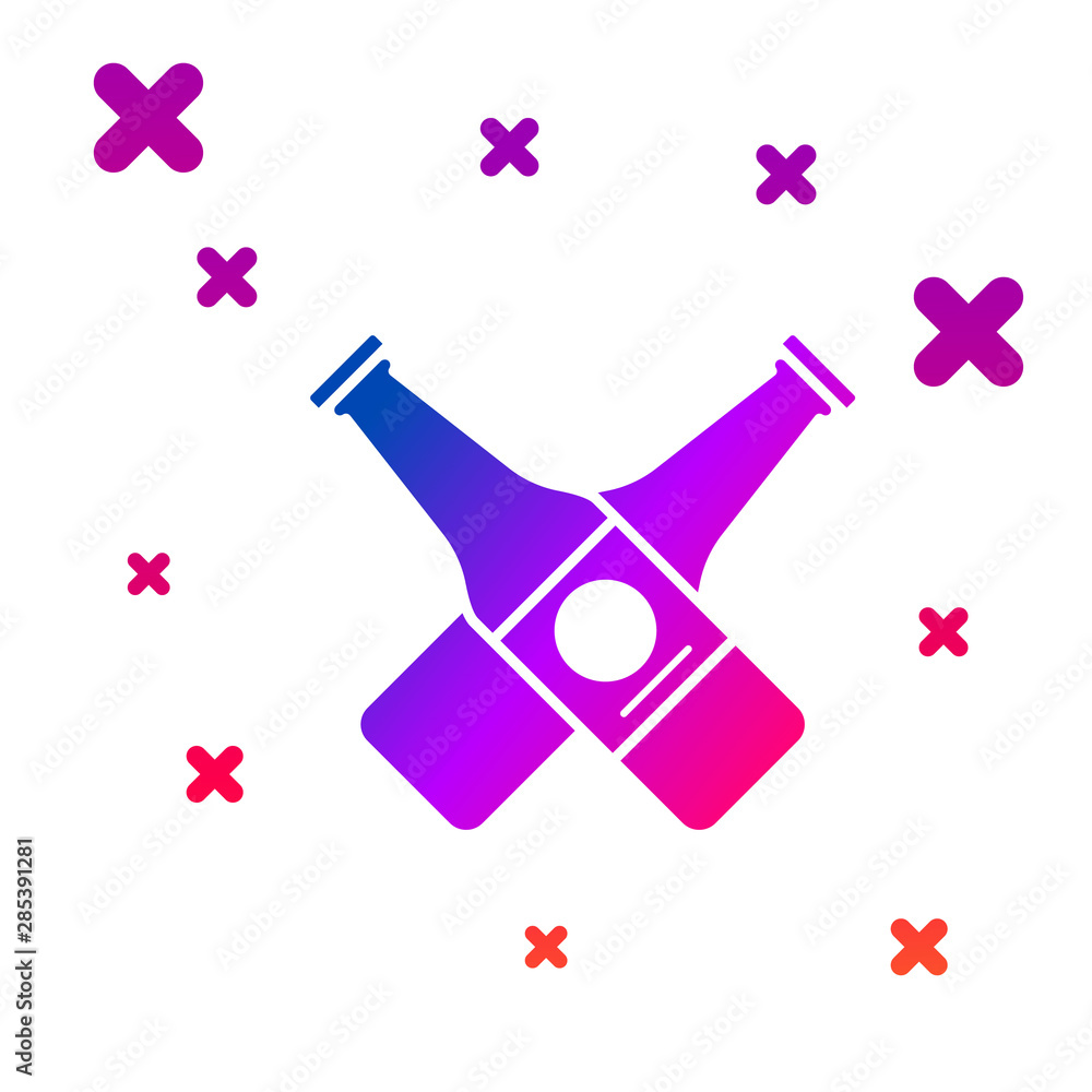 Poster color crossed beer bottle icon isolated on white background. gradient random dynamic shapes. vector 