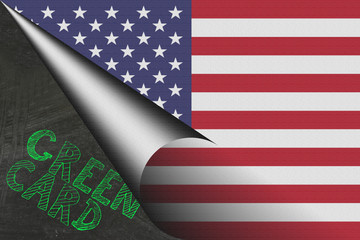 Flagge von USA und Green Card