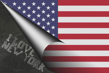 Flagge von USA und Slogan I love New York