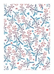 Pattern of leaves and twigs with a color transition. Vector illustration. 