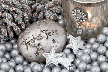 Christmas Decoration In Silver With German Text For Happy Holiday